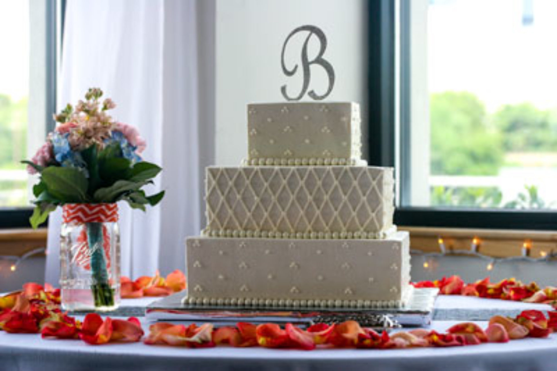 Cropped White Quilting And Dots Tridots Square Monogram Wedding