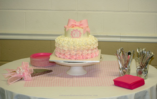 Pink Ombre Rosettes Baby Shower Celebration Monogram Cake Cakes